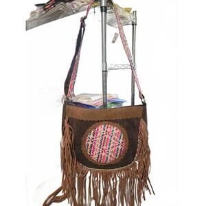 Raj L.A. Vegan Dark Caramel Hobo Shoulder Strap Fringe Embroid Beads..Purse NWT